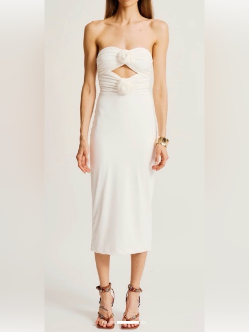 Ronny Kobo Collection Ivory Cutout Midi Dress with Rosette Accents